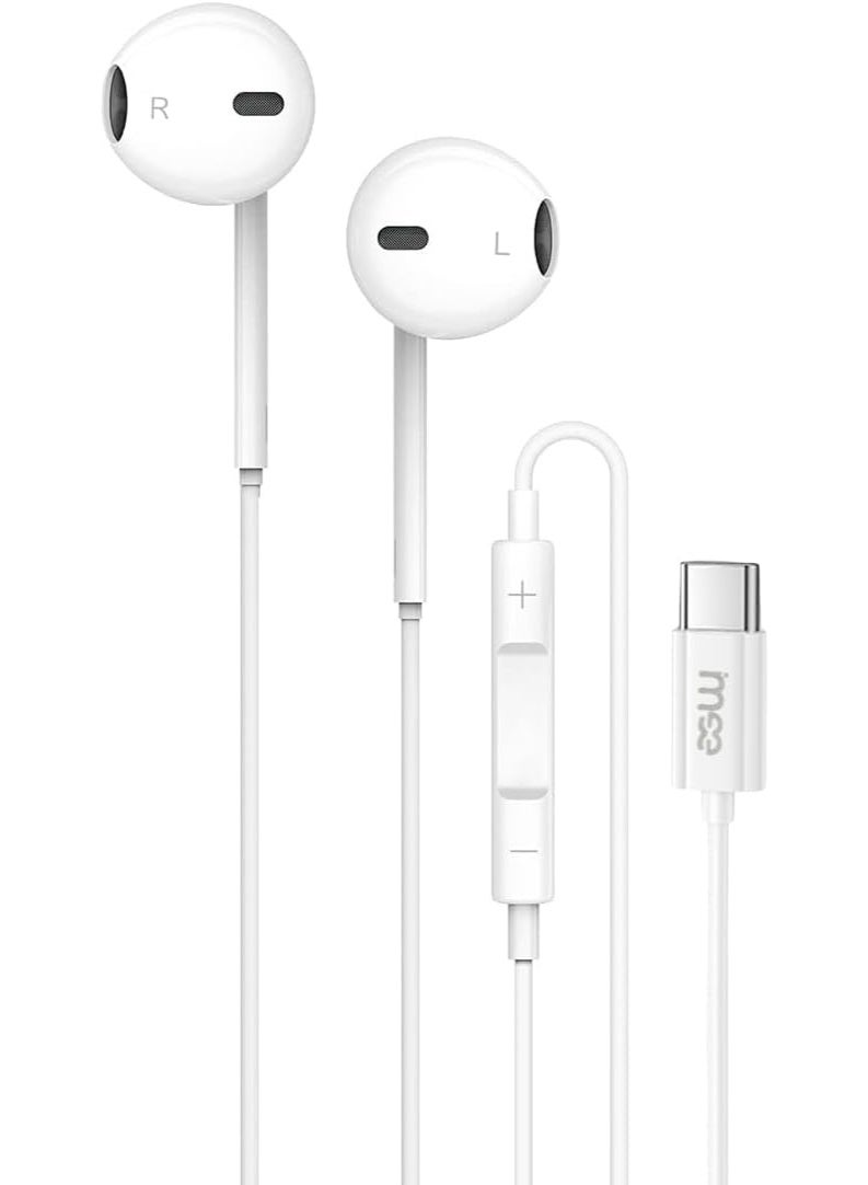 iMee Type-C Wired Earphones with Mic and Volume Control - In-Ear Stereo Sound, Plug and Play USB-C Headphones for Smartphones, Tablets & Laptops, Noise Reduction, Lightweight, Comfortable Fit (IM-EP107) - Image 1